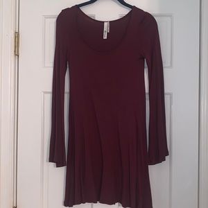 Maroon long sleeved bell sleeve dress